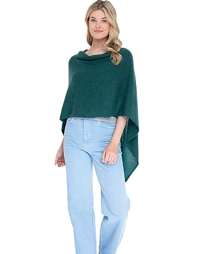 Cashmere -100% Cashmere Draped Dress Topper Poncho (Wild Wood/Green)2