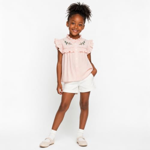 Image of Mud Kingdom Little Girls Peter Pan Collar Blouse Cotton Short Sleeve Button Up