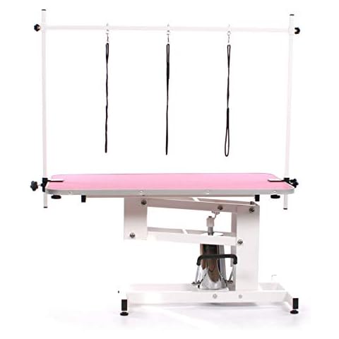 Pedigroom Large Professional Heavy Duty Hydraulic Dog Grooming Table with H Bar Pink Cover