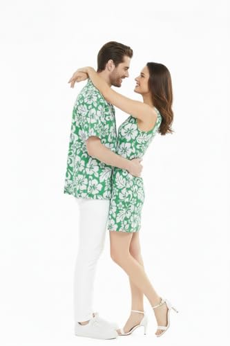 Image of Matchable Couple Hawaiian Luau Men Shirt or Women Tank Dress in Classic Vintage Hibiscus