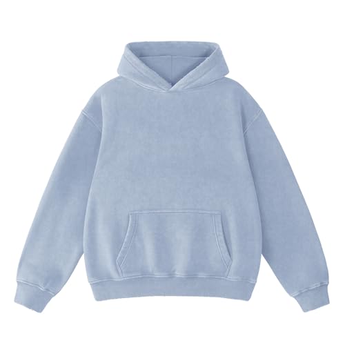 Image of FAIABLE Womens Oversized Acid Wash Hoodie Unisex Heavyweight Cotton Hoodies Fleece Vintage Washed Sweatshirt Women Men