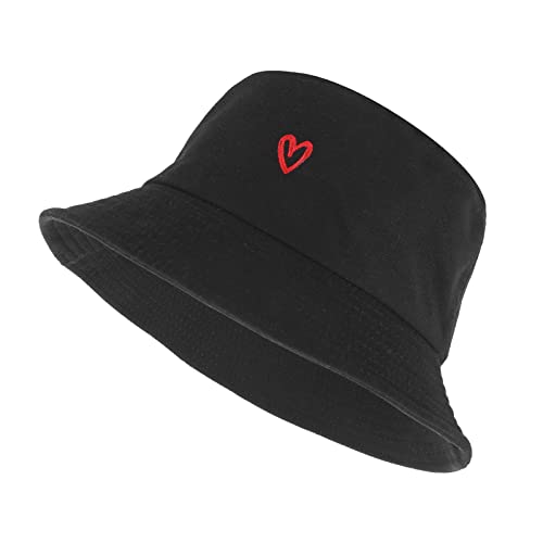 Sibba Sommer-Fischerhut Packbare Sailor Fisherman Caps Zum Angeln Golf Camping Reisen GroßEr Kopf Breite Krempe Sonnenschutz Kopfbedeckung für MäNner Frauen Teenager MäDchen Herz M