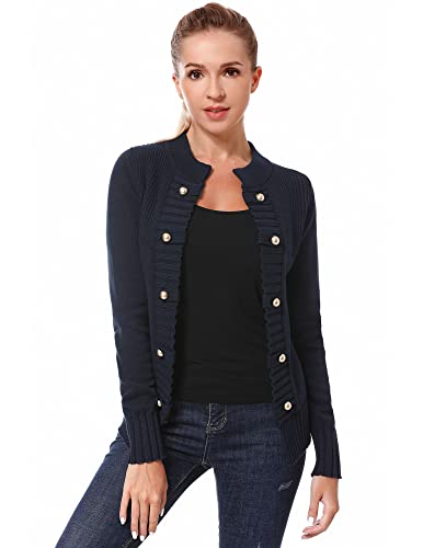 AmélieBoutik Women Cotton Blend Casual Button-up Stand Collar Military Style Open Front Cardigan2