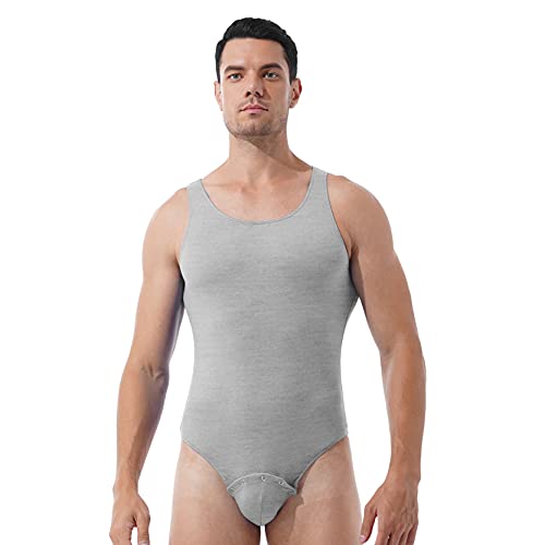 Men's Cotton Solid Button Crotch Nightwear Bodysuit One-Piece Romper Undershirt Jumpsuit3