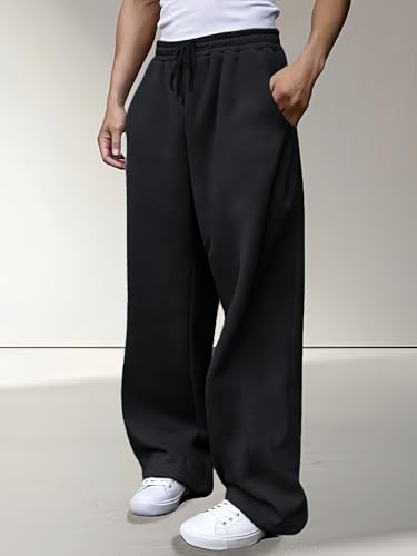 Image of Men's Baggy Sweatpants Fleece Wide Leg with Elastic Drawstring Waist, Casual Loose Lounge Joggers
