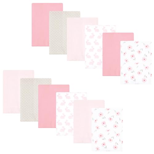 Image of Hudson Baby Unisex Baby Flannel Burp Cloth 12pk, Pink Honey Bunny, One Size