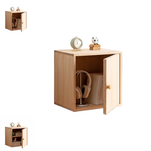 Zekonoおしゃれ 天然木 積み重ね 収納ボックス 本棚 サイドテーブル 省スペース ミニマル インテリア (フルパネルドア + 間仕切りなし 厚みのある無垢材)