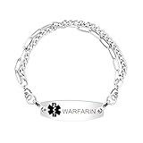 Uloveido Notfall WARFARIN Armband für Gesundheit – Herzförmiges Edelstahlarmband für Notfallrettung bei Patienten, Sicherheitsalarm