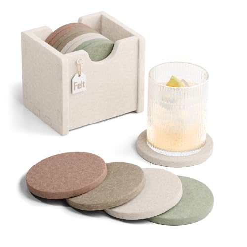 Fluxynara Felt Coasters with Holder, Set of 8 for Drinks, Boho