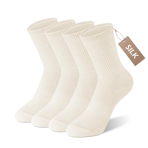 SilkDream Silk Cooling Socks for Women Light Compression Crew Socks Moisture Wicking Breathable Soft Gifts for Her White