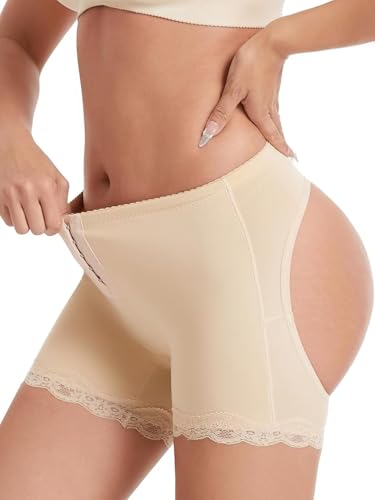 Image of Dulchany Butt Lifting Panties Booty Lifter Underwear for Women Adjustable Hip Enhancer Control Butt Lift Shapewear Shorts Beige