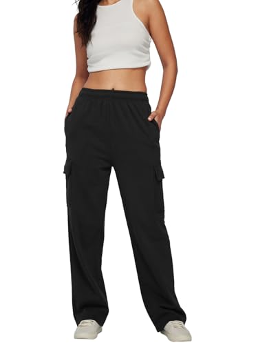 Trendy Queen Womens Cargo Sweatpants Wide Leg Baggy Fleece High Waisted Sweats Pants Winter Clothes with Pockets4
