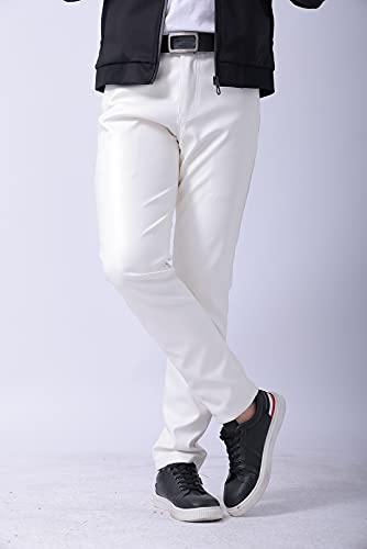Men`s Summer Business Thin Slim Fit PU Dress Faux Leather Pants Jeans White/302