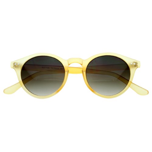 Vintage Inspired Small Round Circle Key Hole Retro P3 Sunglasses with Rivets (Yellow)