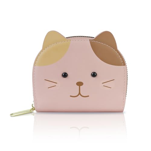 Card Wallet, PU Leather Ladies Purses Credit Card Holders for Women and Girls, Cute Women Wallets Credit Card Holder for Work, Shopping, Dating, Pink, Small, Casual