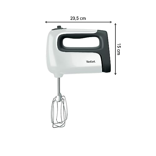Tefal HT4611 Prep'Mix+ Batteur à main | 500 W | Bouton coulissant à 5 vitesses + Turbo | Accessoires inclus : 2 fouets, 2 crochets pétrisseurs, presse-purée/verre doseur | Blanc/noir – Image 4