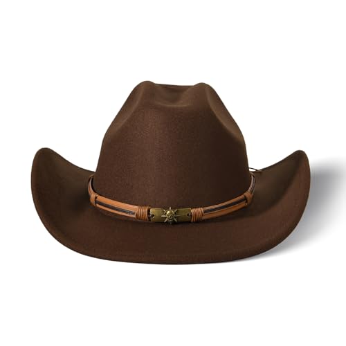 Image of Wide Brim Cowgirl Hat Men Large Wide Brim Cowboy Hats for Women with Buckle Belt Classic Cowboy Outfits