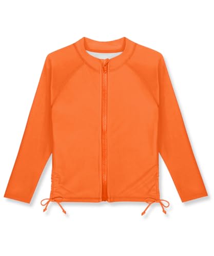 BesserBay Kid Girls Front Zip Rash Guard Top Quick-Dry Adjustable Drawstring Orange Swim Shirt 7-8 Years