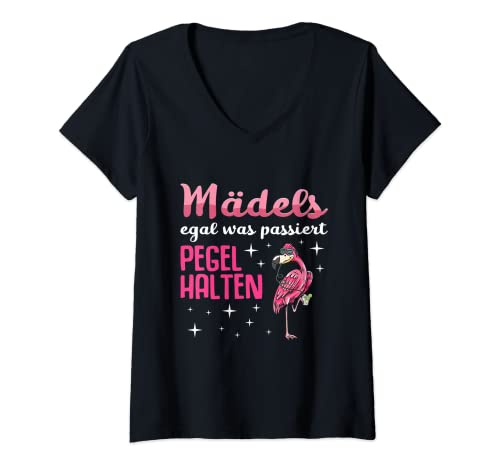 Damen Mädels egal was passiert Pegel halten Flamingo sauf T-Shirt mit V-Ausschnitt