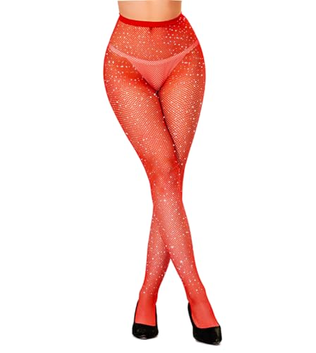 Image of FANCAME Sparkly Fishnet Tights Women's Mesh Pantyhose Rhinestone Glitter Party Fishnet Stockings