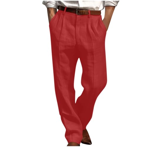 Mens Cotton Linen Dress Pants Lightweight Relaxed Fit Pleated Slacks Summer Fall Straight Leg Beach Yoga Trousers