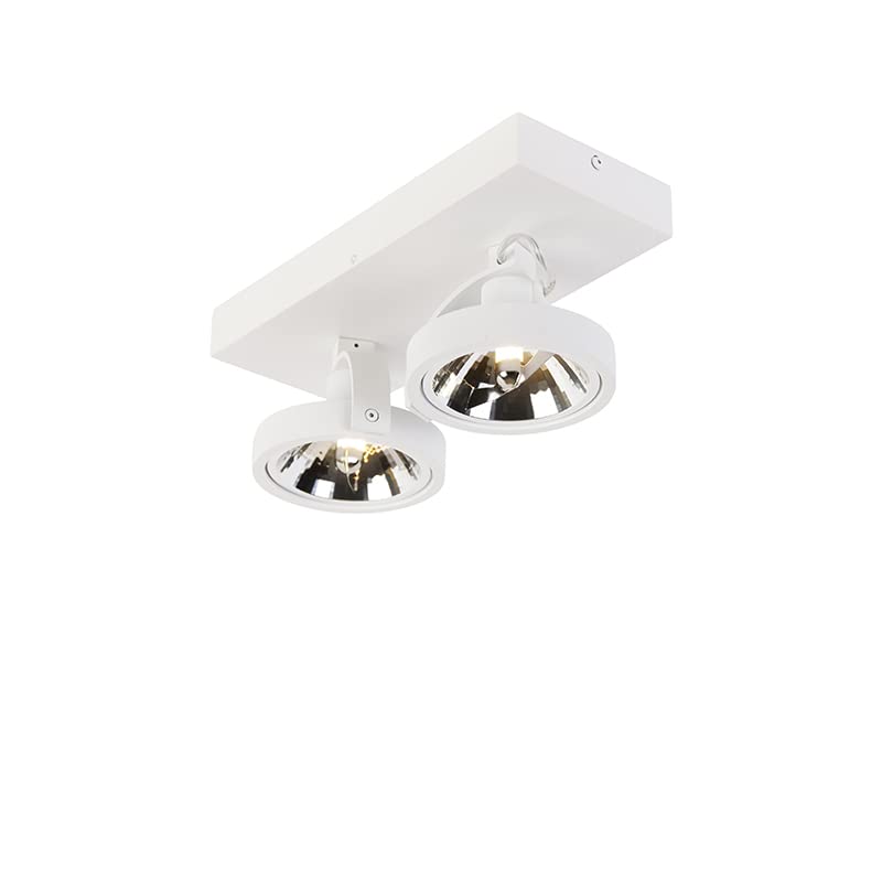 Qazqa Verstellbarer Deckenstrahler, Deckenspot - Go - Weiß, max. 3W, Geeignet für LED, 30cm, Rechteckig, 2-flammig, Ideal als Wohnzimmerlampe, Küche lampe und