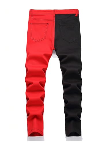 GORGLITTER Boy's Colorblock Embroidered Stacked Jeans Y2K Straight Slim Fit Denim Pants2