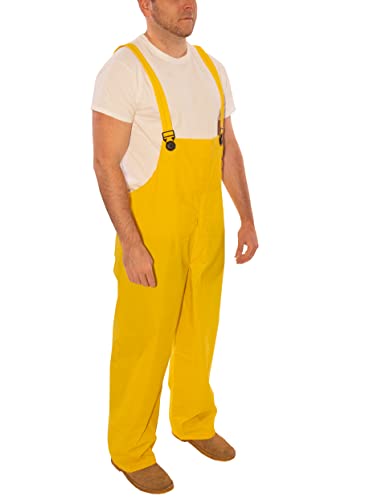 Image of Tingley O53107 Industrial Work Overalls, MD, Yellow | 35 mm PVC on Polyester, Waterproof Weather Resistant Workwear, Adjustable Elastic Suspenders, Snap fly front overalls