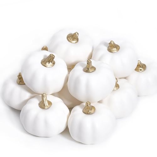 Cuicany Pack of 12 Table Decoration Autumn Decoration Pumpkins White, Realistic White Pumpkins Autumn Pumpkin Harvest, Autumn Decorations Halloween, for Autumn Parties Thanksgiving Halloween