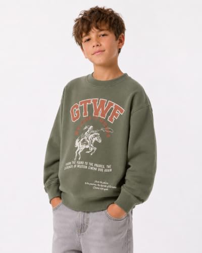 Image of Alan Jones Clothing Boy's Oversized Sweatshirt | Stylish Printed Crew Neck Pullover for Kids | Age 6-16 Years | Soft & Warm Winter Wear