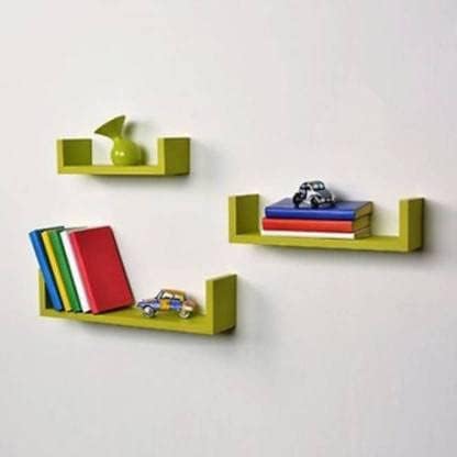 Image of Wooden Wall Mounted Shelf for Home Office, Decoration (Number of Shelves - 3) (Green)