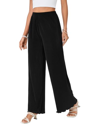 LYANER Women's Casual Wide Leg Pants Pleated High Elastic Waist Flowy Loose Palazzo Pants Work Trousers3