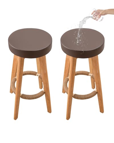 Image of CRFATOP 2 Pack Waterproof Bar Stool Covers Round Seat Slipcover,L,Coffee