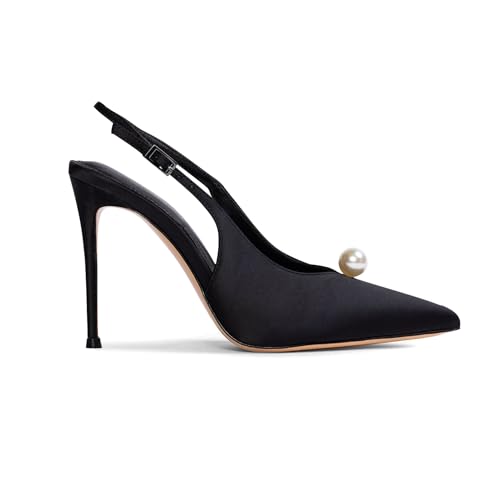 Lhamo Latso Black Heels Womens Dress Shoes Pearl Heels Stiletto Wedding Shoes Bridal Heel Sexy...