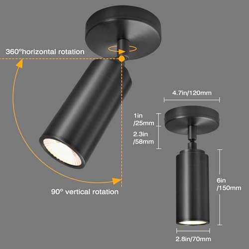 Matte Black Ceiling Spotlight, Hardwired LED Ceiling Spot Light Indoor, Flush Mounted Monopoint Ceiling Light, Modern Directional Spot Lights, Adjustable Spotlight Fixtures