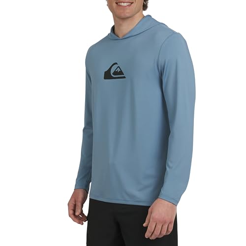 Quiksilver Men's Swimwear Regular Fit UPF 50 Sun Tee Hooded Rash Guard Shirt, Blue Shadow, Medium