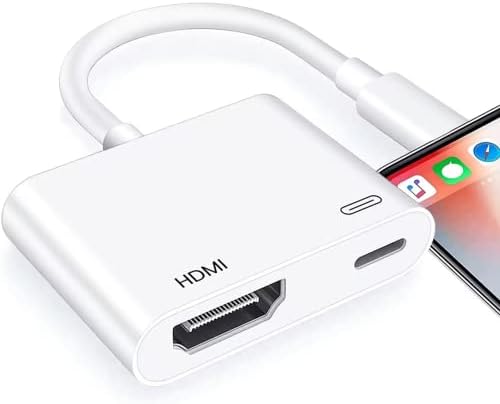 iPhone to HDMI Adapter Compatible with iOS Devices for Projector/Monitor/TV [Apple MFi Certified], No Power Needed 1080P Screen Converter with Lightning Charging Port