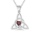 Bestyle 925 Sterling Silver Vintage Celtic Love Knot Pendant Women Silver Heart Red Garnet Gemstone January Birthstone Necklace with 18+2 Inch Silver Rolo Chain Serenity Prayer Amulet Jewelry