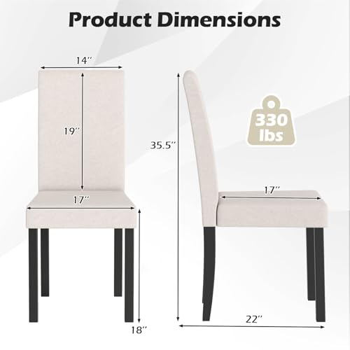 Image of COSTWAY Fabric Armless Dining Chairs Set of 4, Upholstered Kitchen Side Chair w /Rubber Wood Legs, Padded Seat & High Backrest, Mid-Century Modern Accent Chairs for Living Room Restaurant (Beige)
