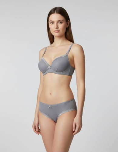 Image of M R Shopzilla Women's Underwire Premium Lycra Silk Bra and Panty Set - Seamless T-Shirt Bra with Matching Mid-Rise Panty - Smooth, Stretchable Lingerie Set for Everyday Comfort & Style