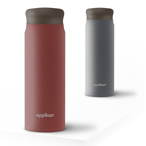 eppikan eppiCha Edelstahl Thermobecher mit praktischem Zwischendeckel - Thermosflasche für Infused Water, Kaffee und Tee (Coral Red, 500 ml)