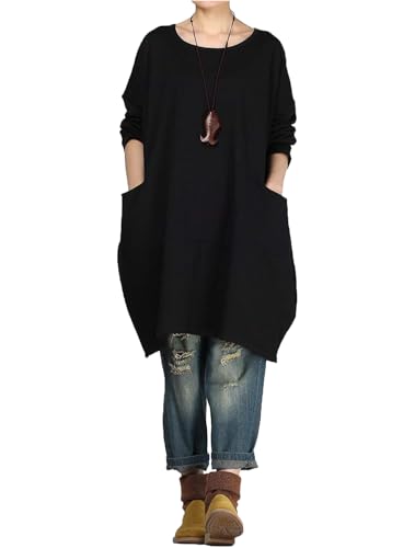 Minibee Women's Crewneck Oversized Sweatshirt Casual Loose Sweatshirts Long Sleeve Pullover Tunic Tops with Pocket