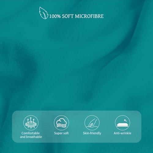 Image of HBHLFZ Full Fitted Sheet Only, Soft Breathable Bottom Sheet - 54 inchx75 inch Deep Pockets Full Size Fitted Sheet - All Around Stretch Fit, Wrinkle Resistant, Colorfast - Easy Care, Blue-Green