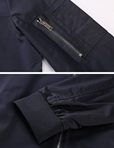 Totnmc Men's Solid Windbreaker Jacket Lightweight Casual Sportswear Baseball Coats Navy #TOP3