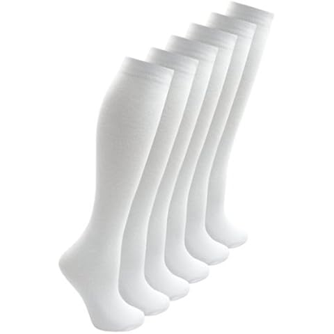 Childrens Back 2 School 6 Pack Knee High Plain School Cotton Rich Socks (4-6.5, White) Cover