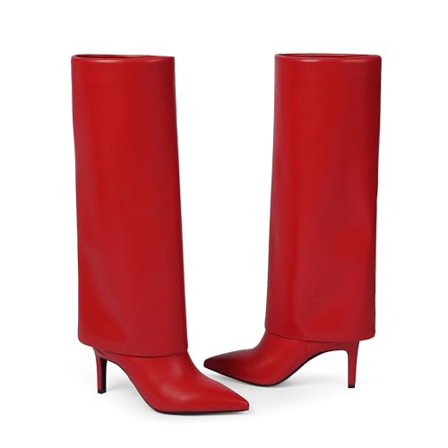 Image of VIUGJNEX Fold Over Boots for Women Fall Tall Knee High Boots