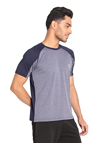 Image of CHKOKKO Men's Round Neck Gym T-Shirt Blue Melange Navy XXL
