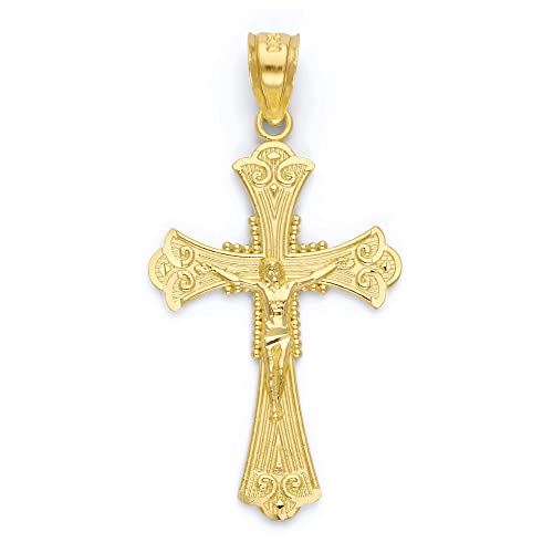 Solid Gold Crucifix Pendant in 10k or 14k, Religious Baptism Gift Cross Jewelry