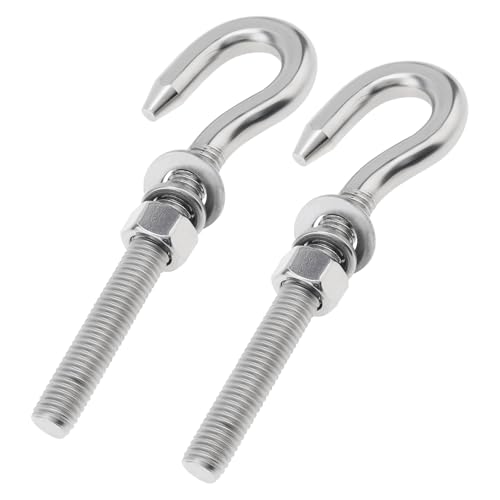 Image of 2Pcs M12 Stainless Steel Eye Bolt with Nut and Washers Long Shank Threaded Rod Round Hook Eyelet Bolt Screw (Hook Head)