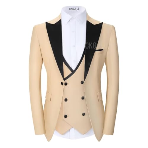 Men's Tuxedos Set Double Breasted Slim Fit 3 Piece Suits Peaked Lapel Wedding Prom Suits Blazer Tux Vest Trousers2